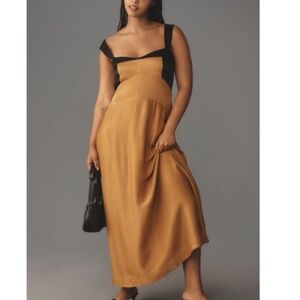 MAEVE by Anthropologie The Jocelyn Sleeveless Slip Black Beige Midi Dress - 2X